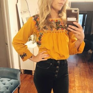 Vintage handmade Embroidered mustard top